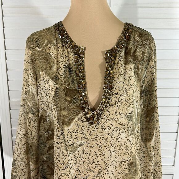 Chico's Tunic Top Size 1 (8) Gold Glam Kanya 100% Silk - Picture 2 of 13
